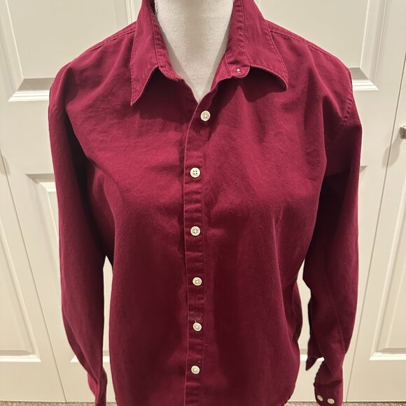 Vintage Lands' End Button Up Burgundy Maroon Shirt Size 12 Women's 100% Cotton - Picture 1 of 3